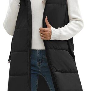 Long Womens Puffer Vest Winter Sleeveless Puffy Jacket with Hood Warm Quilted Ve